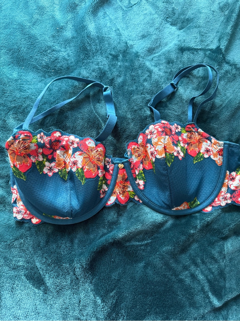 Adore Me Teal Floral Embroidered Underwire Bra